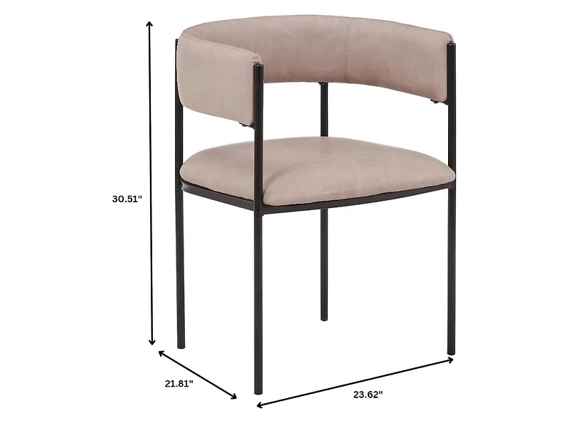 LeisureMod Cyril Modern Leather Dining Chair Set of 2 - Upholstered Padded Seat, Open Back, Powder-Coated Iron Frame