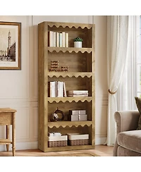 Slickblue 5-Tier Modern Bookcase with Decorative Scalloped Shelves for Living Room