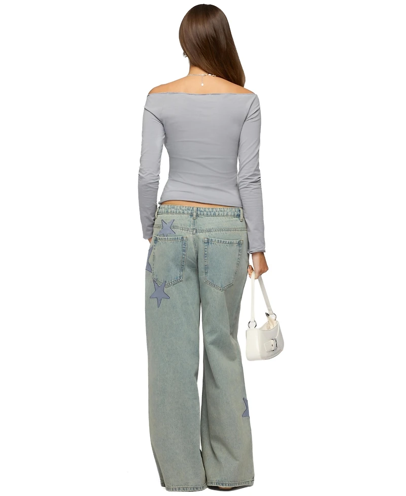 Edikted Womens Nattie Off Shoulder V Neck Top