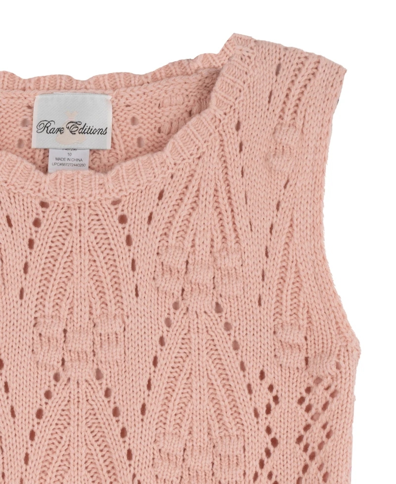 Rare Editions Girls' 7-16 Floral Crochet Sweater Vest and Tiered Skort, 2-Piece Set