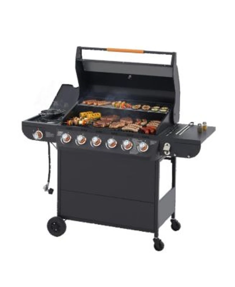 Asagikoiai 6 Burner Propane Gas Grill With Side Burner 72000 Btu Stainless Steel Outdoor Bbq