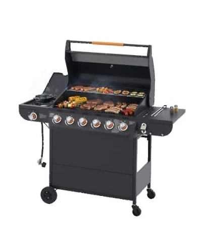 Asagikoiai 6 Burner Propane Gas Grill With Side Burner 72000 Btu Stainless Steel Outdoor Bbq