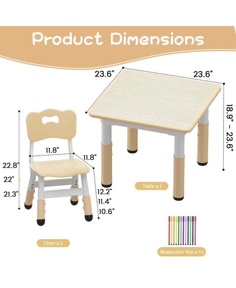 homfan Height Adjustable Toddler Table with 4 Chairs, Multi-use Kids Play Furniture for Reading, Drawing, Dining and Daily Games