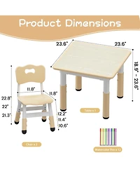 homfan Height Adjustable Toddler Table with 4 Chairs, Multi-use Kids Play Furniture for Reading, Drawing, Dining and Daily Games