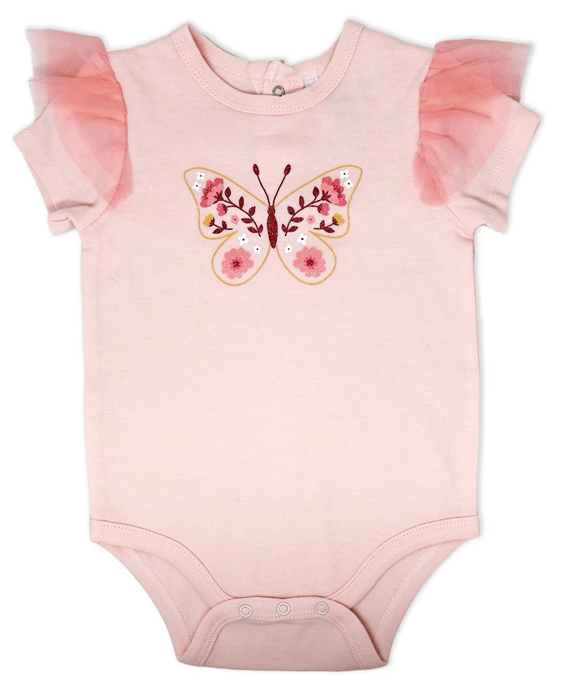 Baby Mode Girls' Short-Sleeve Bodysuit, Pant and Headband