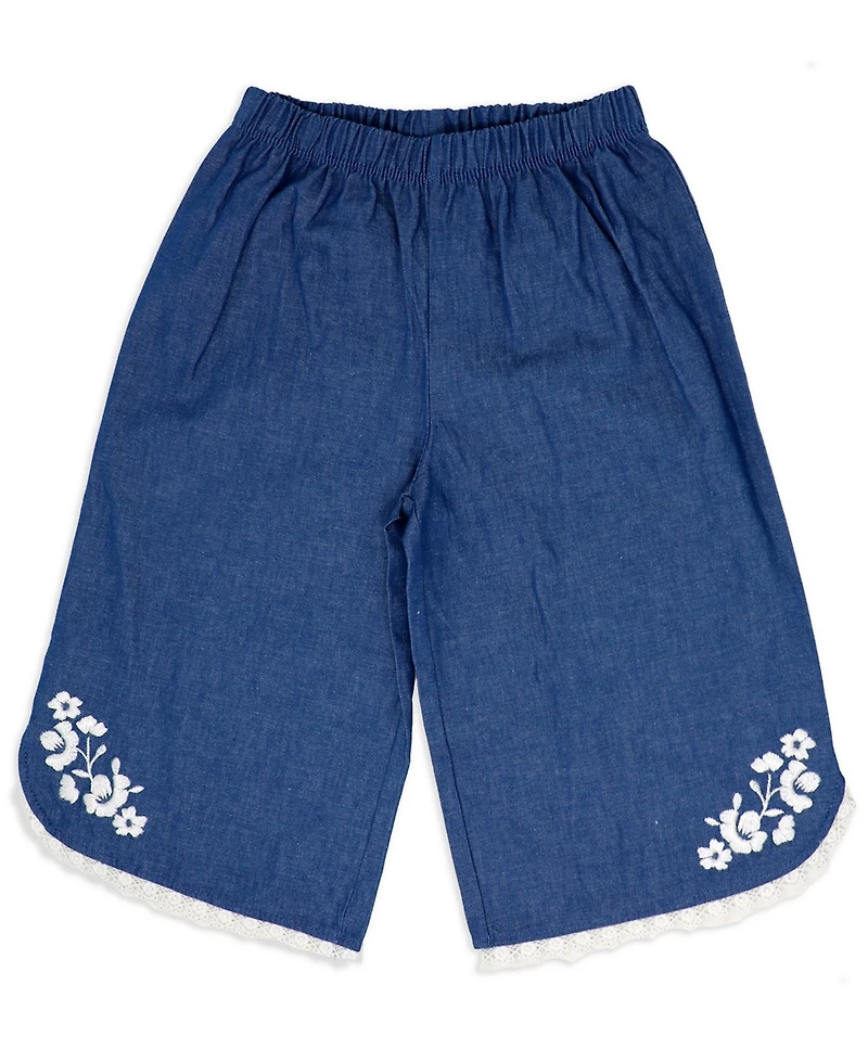 Baby Mode Girls' Short-Sleeve Bodysuit, Denim Pant and Headband, 3-Piece Set