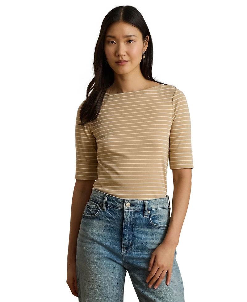 Lauren Ralph Petite Striped Boat Neck T-Shirt