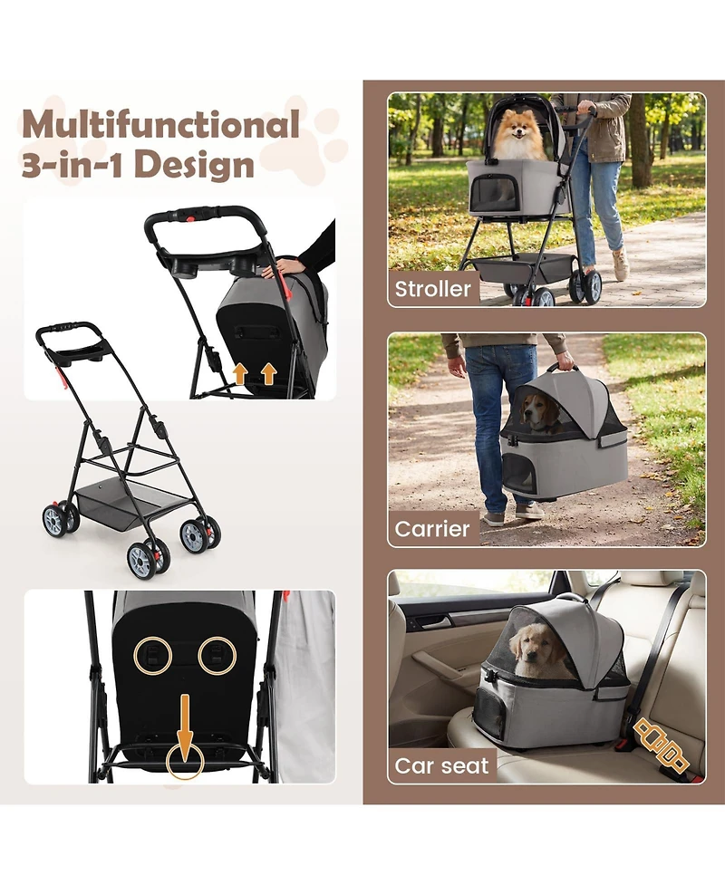 Cozito 3-in-1 Pet Stroller with Removable Carrier up to 33 lbs