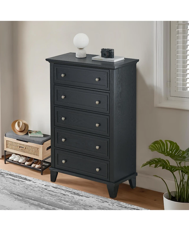 homfan 5-Drawer Tall Wooden Dresser with Anti-Tip Device and Metal Handles for Bedroom, Closet, Hallway, or Living Room
