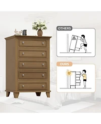 homfan 5-Drawer Tall Wooden Dresser with Anti-Tip Device and Metal Handles for Bedroom, Closet, Hallway, or Living Room