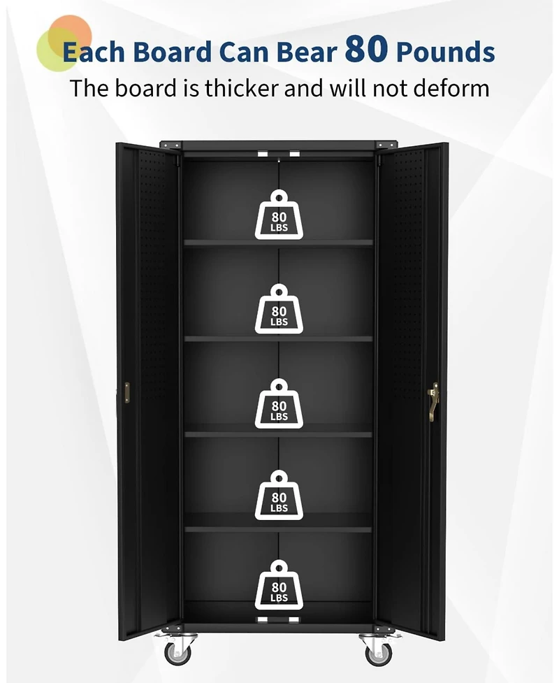 gaomon 72 in Heavy-Duty Locking Rolling Cabinet with 2 Doors and 4 Adjustable Shelves for Workshop Home