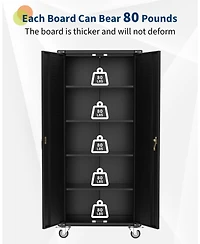 gaomon 72 in Heavy-Duty Locking Rolling Cabinet with 2 Doors and 4 Adjustable Shelves for Workshop Home