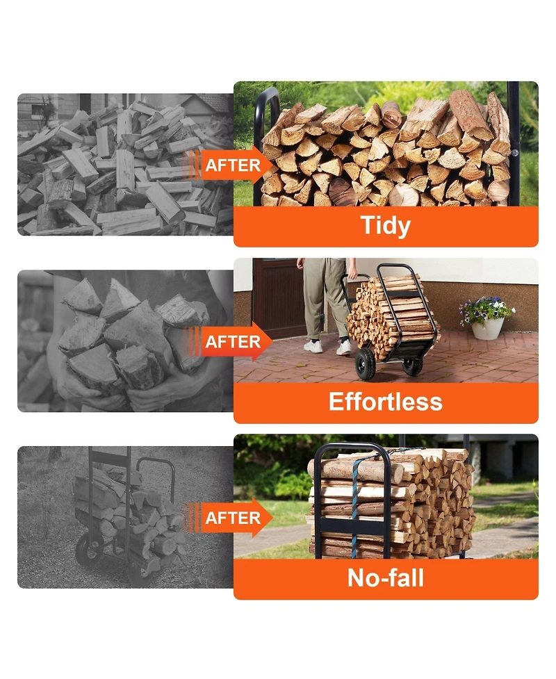 Cozito Firewood Log Cart, 250 lb Capacity Steel Dolly with Pu Wheels and Water-Resistant Cloth