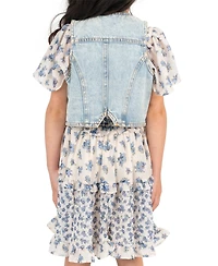 Rare Editions Girls' 2T-6X Denim Vest and Twin Printed Chiffon Dress, 2-Piece Set