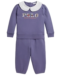 Polo Ralph Lauren Baby Girls' Logo Fleece Collared Sweatshirt and Jogger Pants, 2-Piece Set