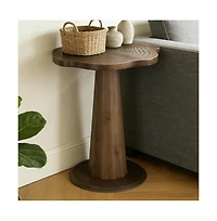 Slickblue 20.8 Inch Solid Wood Round End Table with Tree Ring Pattern