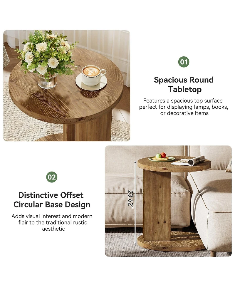 Slickblue Modern Solid Wood End Table with C Shaped Space Saving Design
