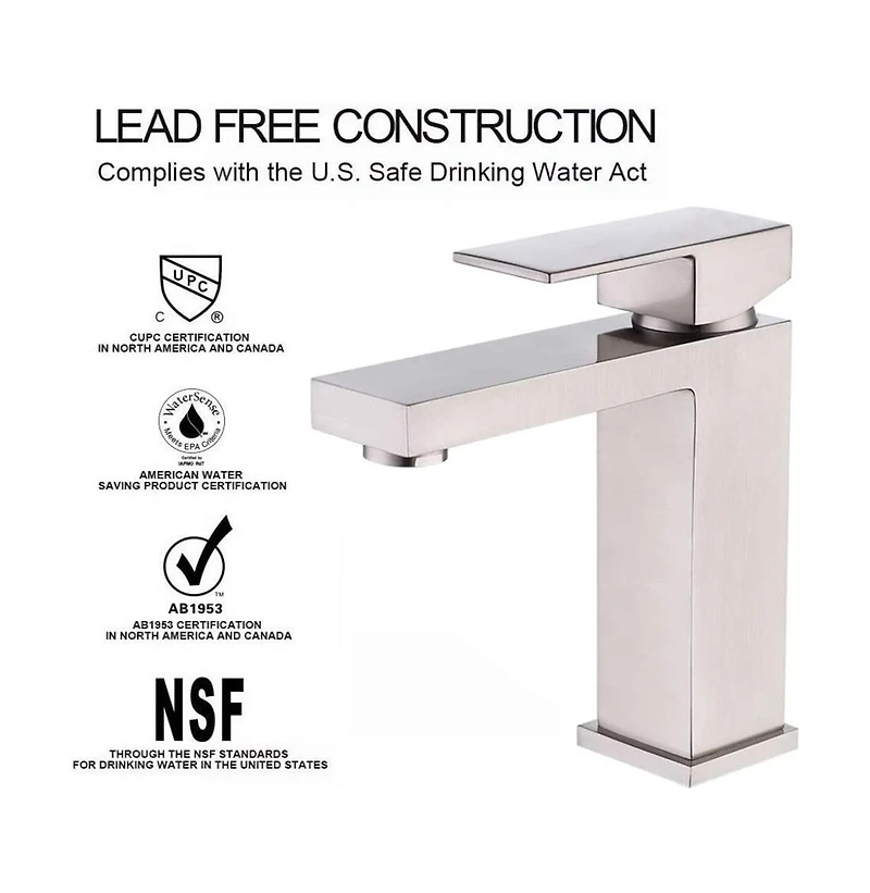 Phying Single Handle Bathroom Faucet, Brushed Nickel Single Hole Bathroom Faucet, Solid Brass Modern Bathroom Sink Faucet