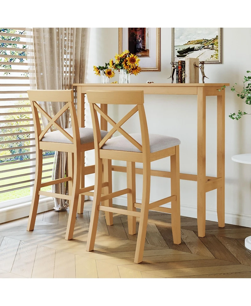 Flynama Farmhouse 48" Bar Height Dining Set with 2 Stools for Small Nook