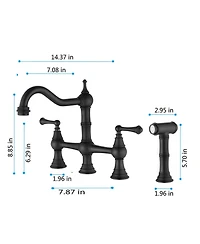 Phying Bridge Dual Handles Kitchen Faucet Modern High Arc Sink Faucet with Flexible Pull Out Side Spray for Home Kitchen Utility Sink