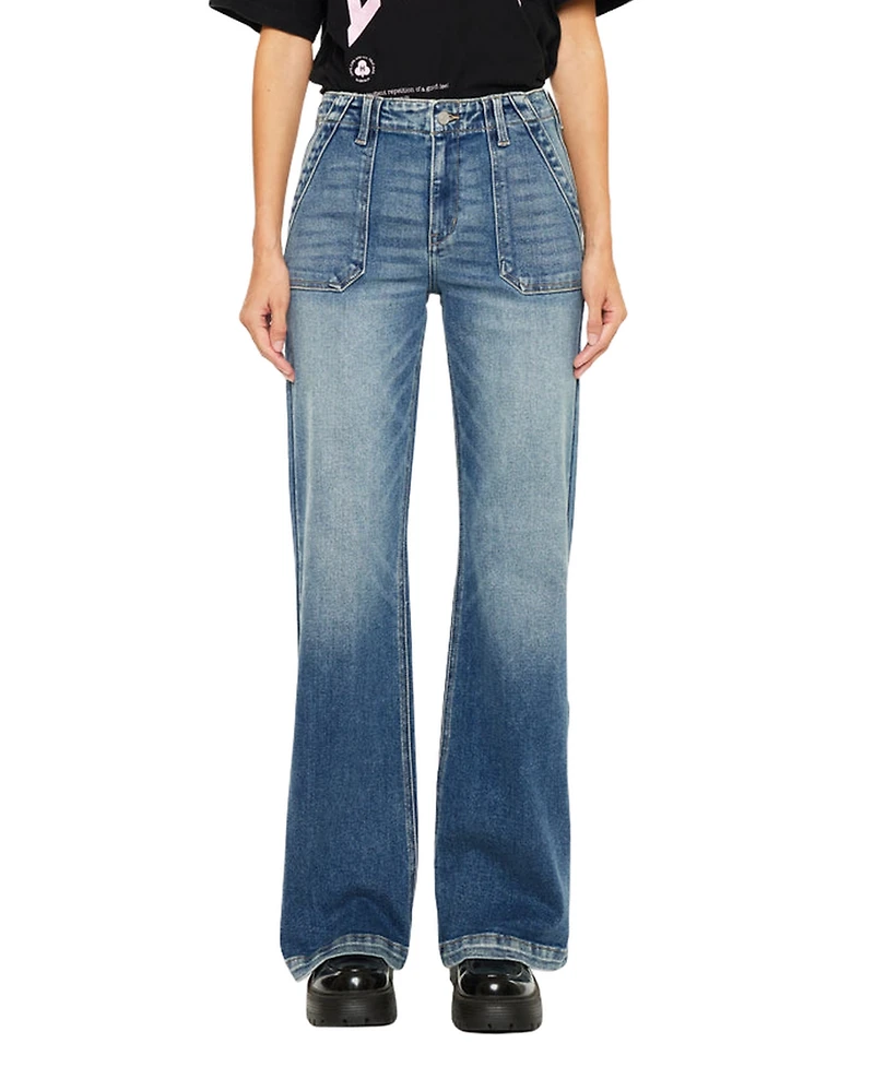 KanCan Women's Melody High Rise Wide Flare Jeans