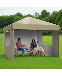 gaomon Pop Up Canopy Tent Outdoor with 3 Sidewalls, Brown for Picnics, Camping