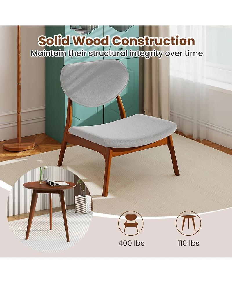 Gymax Accent Chairs Set of 2 With Side Table Living Room Solid Wood Frame