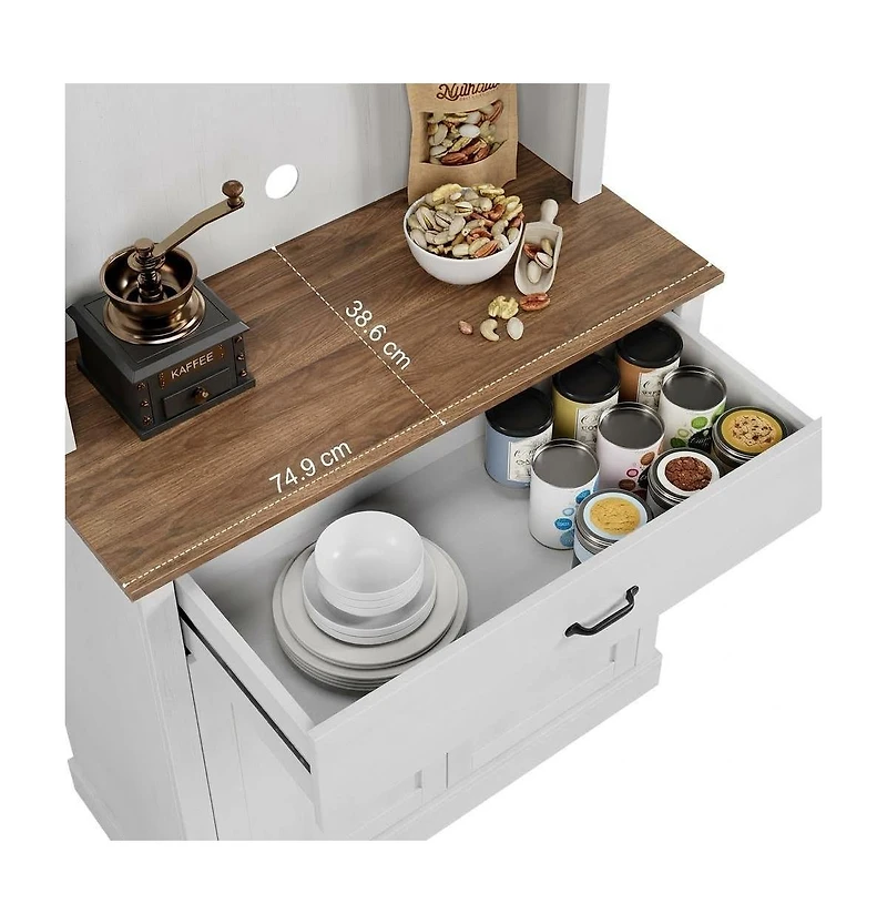 homfan Kitchen Pantry Cabinet with Microwave Stand - Buffet Storage, Glass Doors and Shelves, Appliance Organizer for Dining Room and Coffee Bar