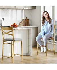 homfan Set of 4 Gold Bar Stools, 26 Inch Gold Metal Stools with Backrest and Soft Seat for Kitchen Island or Home Bar