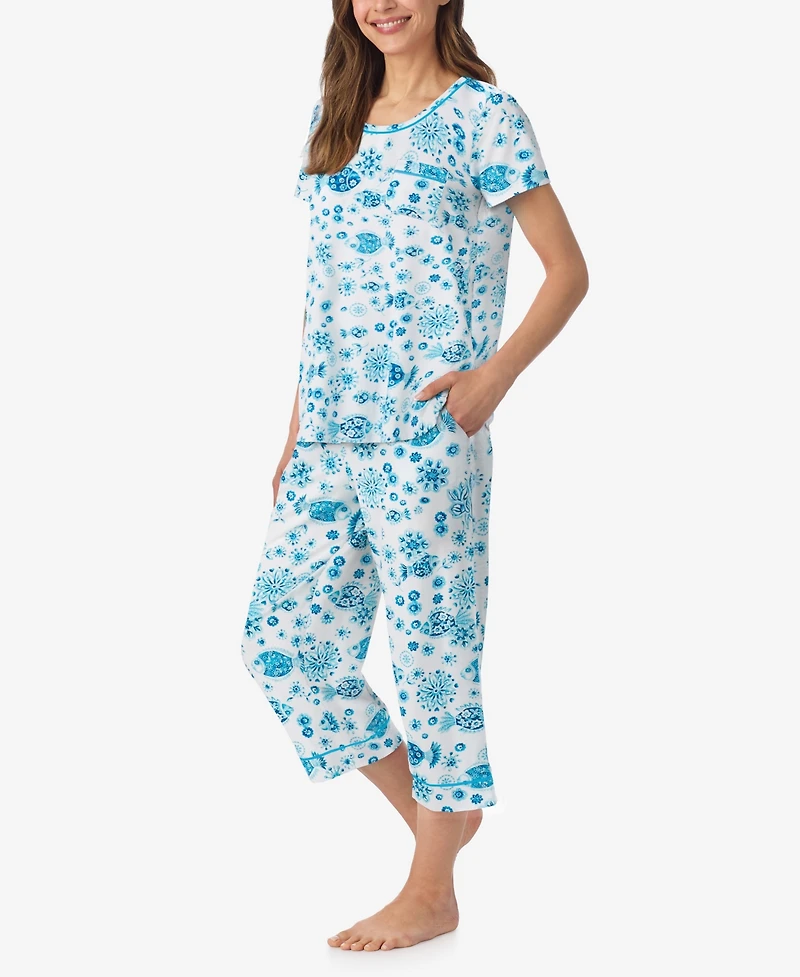 Cuddl Duds Women's Short-Sleeve Top and Cropped Pajama Pants