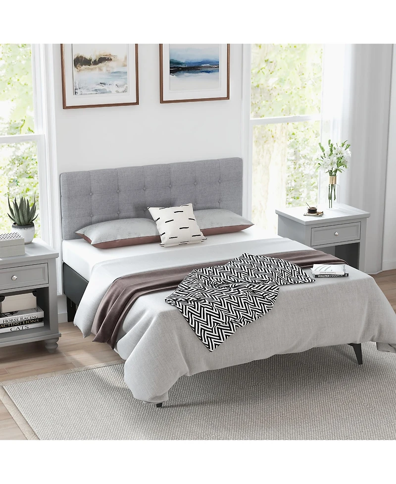 Costway Full/Queen Size Headboard Linen Fabric Upholstered Button Tufted Solid Wood Leg