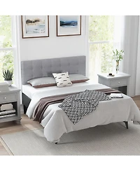 Costway Full/Queen Size Headboard Linen Fabric Upholstered Button Tufted Solid Wood Leg