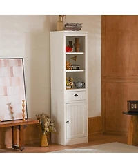 Rainsken 195 Narrow Bookshelf 5 Tier Modern Storage with Storage and Cabinet Wooden Organizer Pantry for Hallways Living Room Studio Workspace