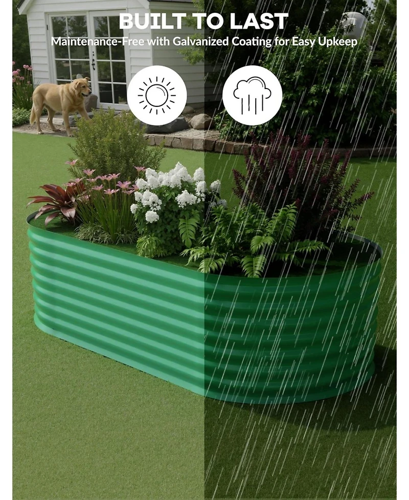 Xo Oval Raised Garden Bed, 0.6mm Galvanized Steel Planter Box, Weatherproof Outdoor Garden Bed for Vegetables Herbs Flowers
