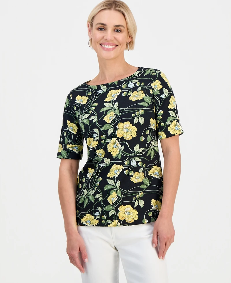 Style & Co Petite Boat-Neck Elbow-Sleeve Top, Macy's Exclusive