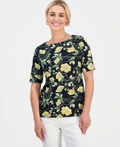 Style & Co Petite Boat-Neck Elbow-Sleeve Top, Macy's Exclusive
