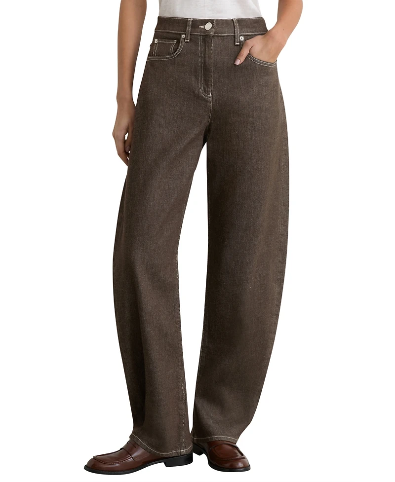 Reiss Women's Barrel-Leg Topstitched Jeans
