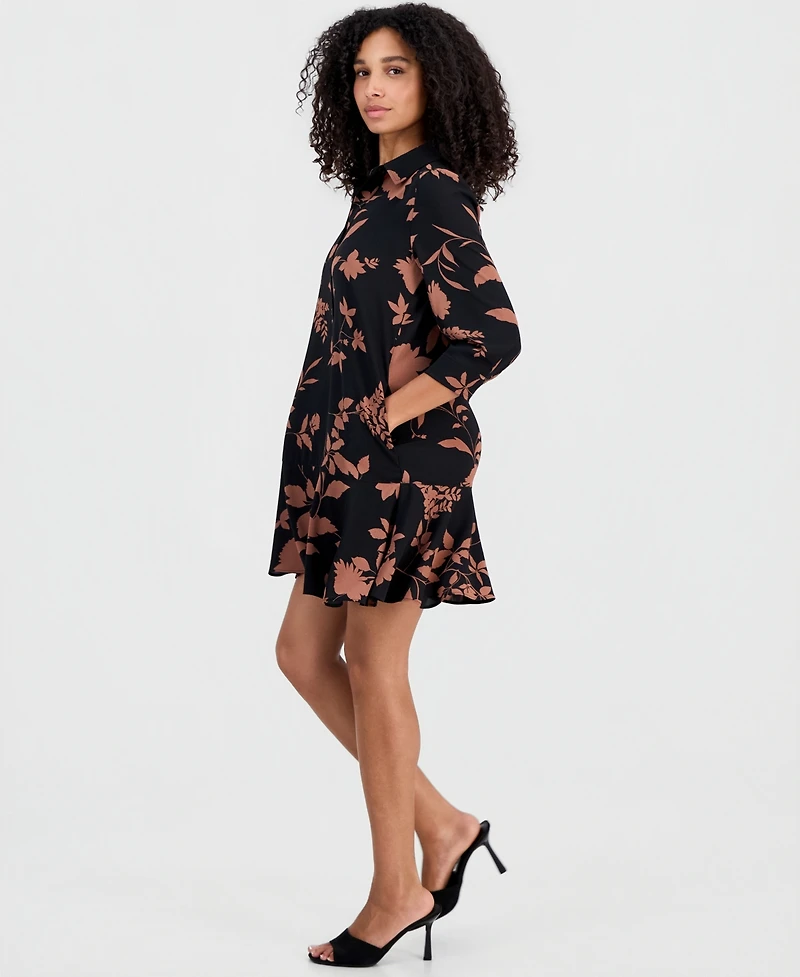 Robbie Bee Petite Printed Ruffle-Hem Scuba Dress