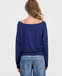Hippie Rose Juniors' Striped Layered-Look Dolman-Sleeve Top