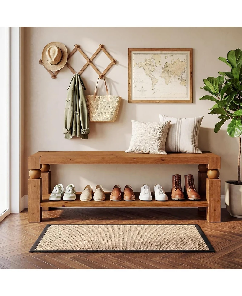 Tribesigns Solid Wood Shoe Bench, 47" Farmhouse Entryway Bench with Shoe Storage, Shoe Organizer Storage Bench, Long Rustic Bench Seating