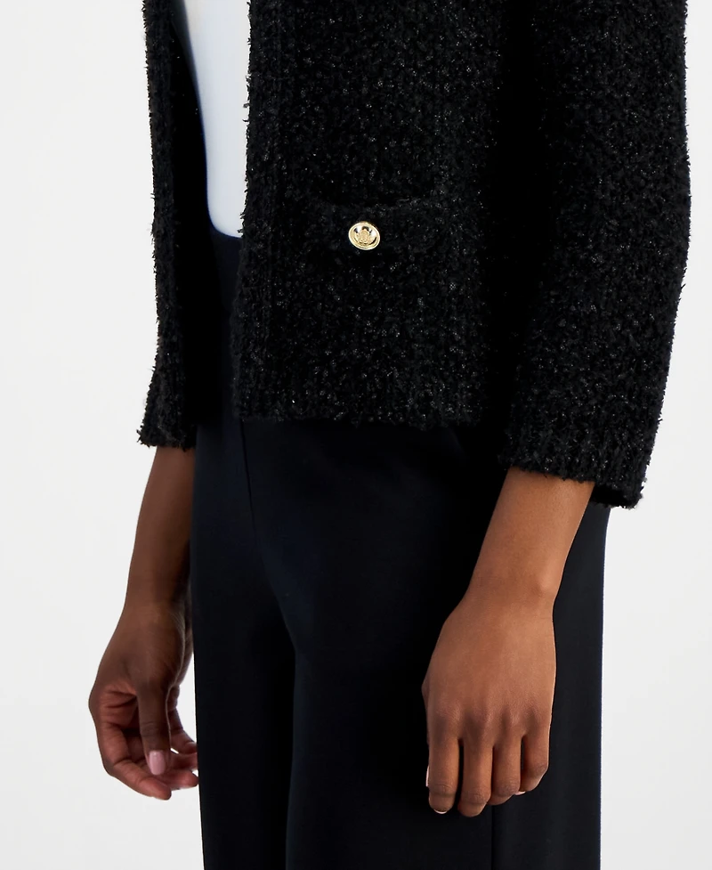 I.n.c. International Concepts Women's Petite Eyelash-Knit Gold-Tone Button Cardigan, Macy's Exclusive