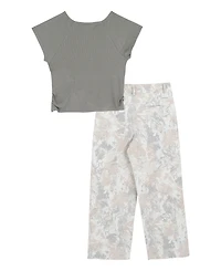 Tween Diva Girls' 7-16 Rib Knit T-Shirt and Printed Twill Pant, 2-Piece Set