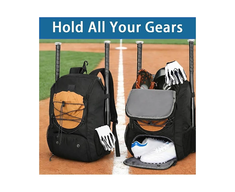 Furlihong 29L Baseball Backpack for Youth and Adult - Softball Bag with Shoe Compartment Fence Hook, Holds Bat, Mitten, Helmet, Caps Gear