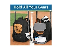 Furlihong 29L Baseball Backpack for Youth and Adult - Softball Bag with Shoe Compartment Fence Hook, Holds Bat, Mitten, Helmet, Caps Gear
