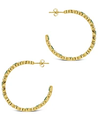 Sterling Forever Rhodium-Plated Brass Bezel Set Mixed Cubic Zirconia Hoop Earrings