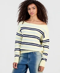 Madden Girl Juniors' Slouchy Off-The-Shoulder Striped Sweater
