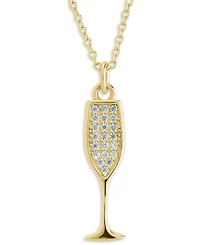 Sterling Forever Rhodium-Plated Brass Pave Cubic Zirconia Champange Flute Pendant Necklace