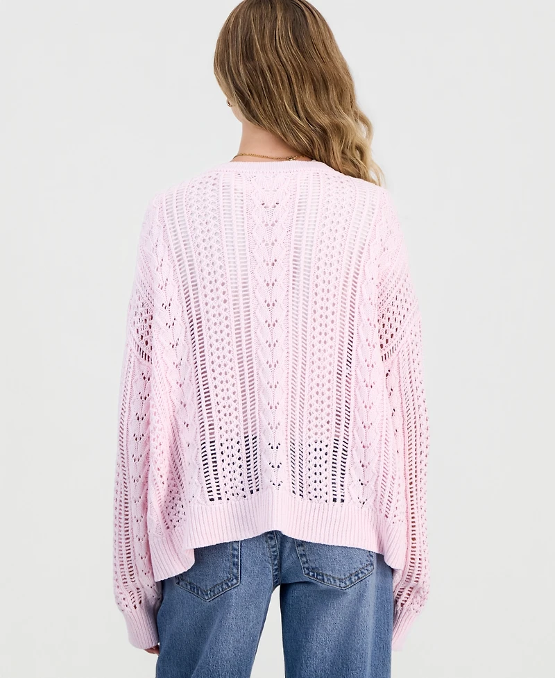 Hippie Rose Juniors' Pointelle Open-Front Cardigan
