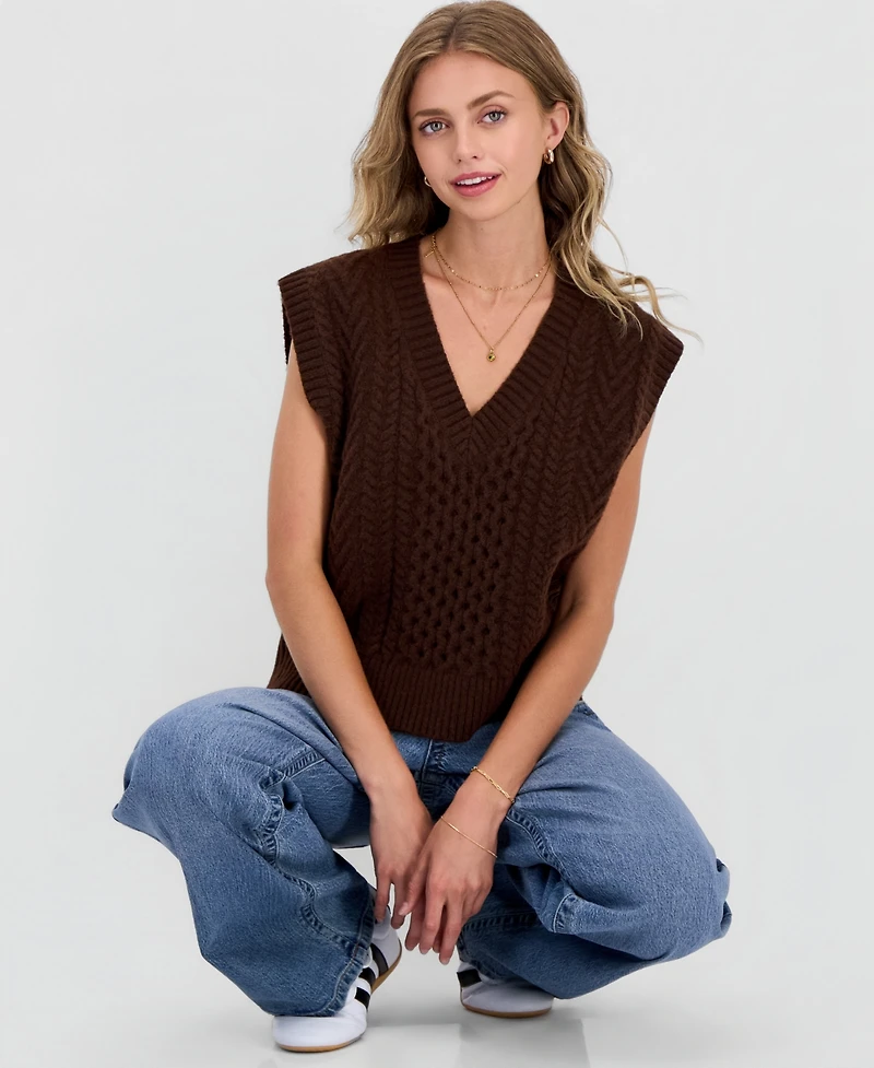 Hooked Up by Iot Juniors' Cable-Knit Sweater Vest
