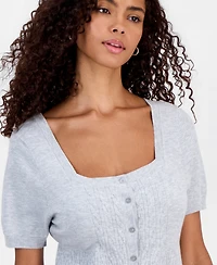 Hooked Up by Iot Juniors' Short-Sleeve Babydoll Sweater